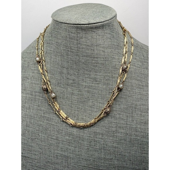 Necklace Vintage Caged Pearls Gold Tone Metal Beads Linked 30” - Picture 12 of 16
